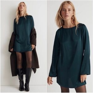 NEW WITH TAGS Madewell Smoky Spruce Green‎ Satin Shift Mini Dress Size XS NO108